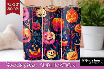 Neon Halloween Tumbler Wrap - Spooky Tumbler Sublimation Sublimation OrangeBrushStudio 