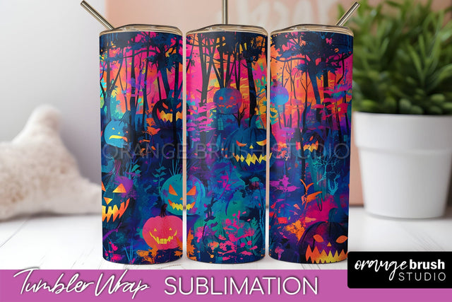 Neon Halloween Tumbler Wrap - Spooky Tumbler Sublimation Sublimation OrangeBrushStudio 