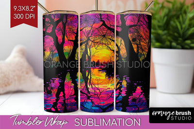 Neon Halloween Tumbler Wrap - Spooky Tumbler Sublimation Sublimation OrangeBrushStudio 