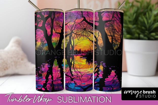Neon Halloween Tumbler Wrap - Spooky Tumbler Sublimation Sublimation OrangeBrushStudio 