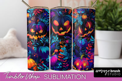 Neon Halloween Tumbler Wrap - Spooky Tumbler Sublimation Sublimation OrangeBrushStudio 