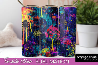 Neon Halloween Tumbler Wrap - Spooky Tumbler Sublimation Sublimation OrangeBrushStudio 