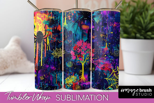 Neon Halloween Tumbler Wrap - Spooky Tumbler Sublimation Sublimation OrangeBrushStudio 