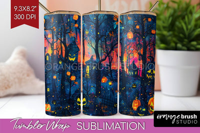 Neon Halloween Tumbler Wrap - Spooky Tumbler Sublimation Sublimation OrangeBrushStudio 