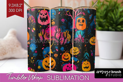 Neon Halloween Tumbler Wrap - Spooky Tumbler Sublimation Sublimation OrangeBrushStudio 
