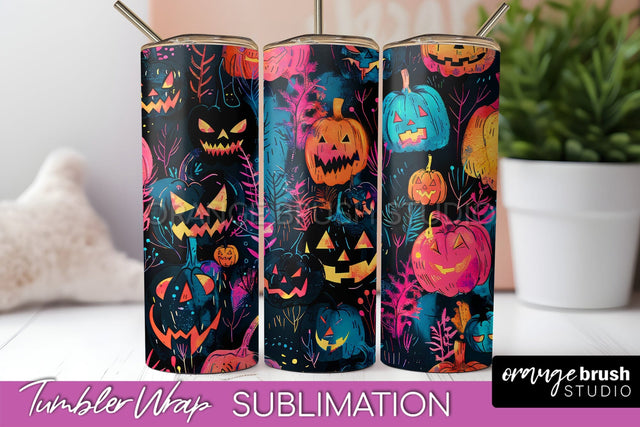 Neon Halloween Tumbler Wrap - Spooky Tumbler Sublimation Sublimation OrangeBrushStudio 