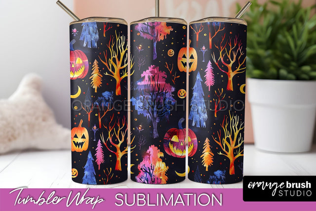 Neon Halloween Tumbler Wrap - Spooky Tumbler Sublimation Sublimation OrangeBrushStudio 
