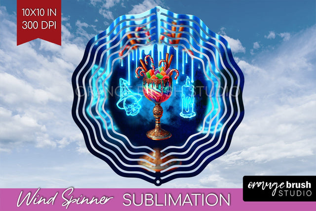 Neon Halloween Wind Spinner PNG - Cocktail Wine Sublimation Sublimation OrangeBrushStudio 