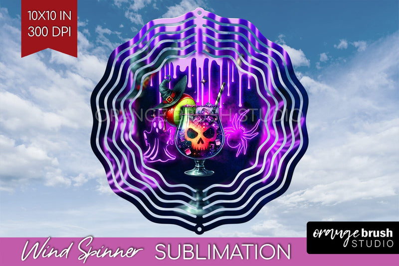 Neon Halloween Wind Spinner PNG - Cocktail Wine Sublimation Sublimation OrangeBrushStudio 