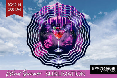 Neon Halloween Wind Spinner PNG - Cocktail Wine Sublimation Sublimation OrangeBrushStudio 