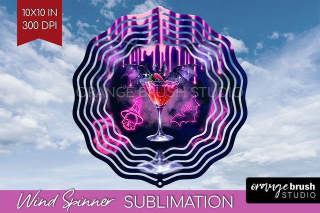 Neon Halloween Wind Spinner PNG - Cocktail Wine Sublimation Sublimation OrangeBrushStudio 