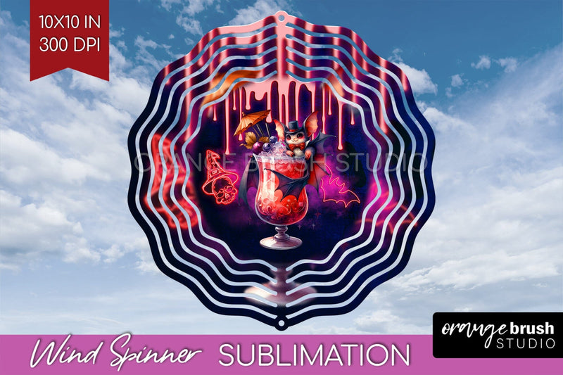 Neon Halloween Wind Spinner PNG - Cocktail Wine Sublimation Sublimation OrangeBrushStudio 