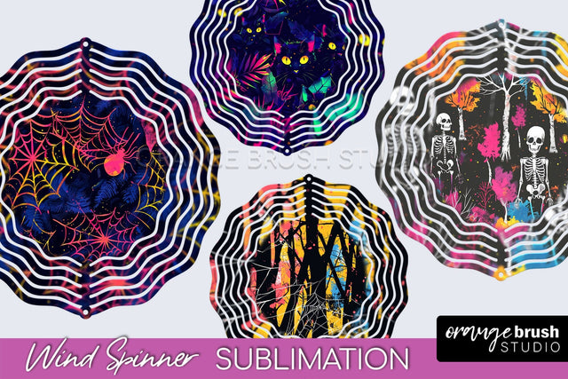 Neon Halloween Wind Spinner, Spooky Wind Spinner Sublimation Sublimation OrangeBrushStudio 