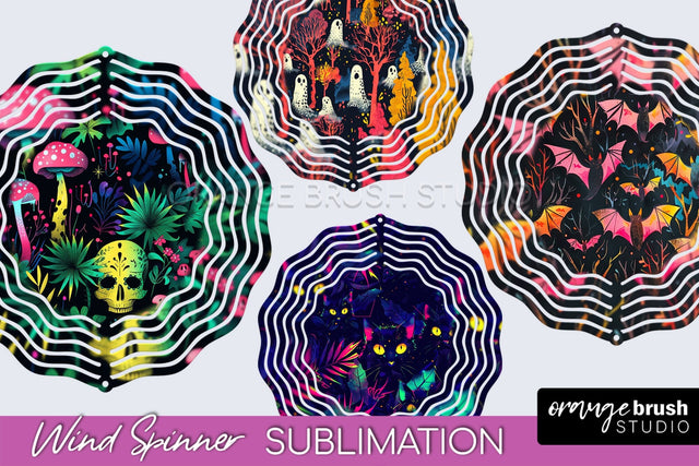 Neon Halloween Wind Spinner, Spooky Wind Spinner Sublimation Sublimation OrangeBrushStudio 