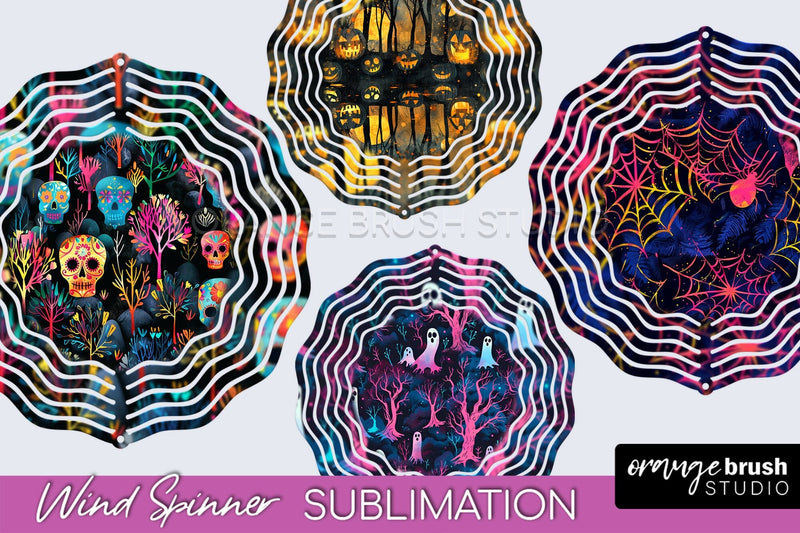 Neon Halloween Wind Spinner, Spooky Wind Spinner Sublimation Sublimation OrangeBrushStudio 