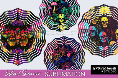 Neon Halloween Wind Spinner, Spooky Wind Spinner Sublimation Sublimation OrangeBrushStudio 
