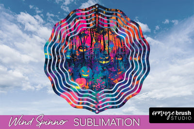 Neon Halloween Wind Spinner, Spooky Wind Spinner Sublimation Sublimation OrangeBrushStudio 