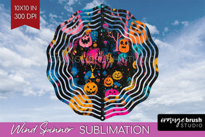Neon Halloween Wind Spinner, Spooky Wind Spinner Sublimation Sublimation OrangeBrushStudio 