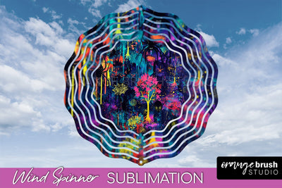Neon Halloween Wind Spinner, Spooky Wind Spinner Sublimation Sublimation OrangeBrushStudio 
