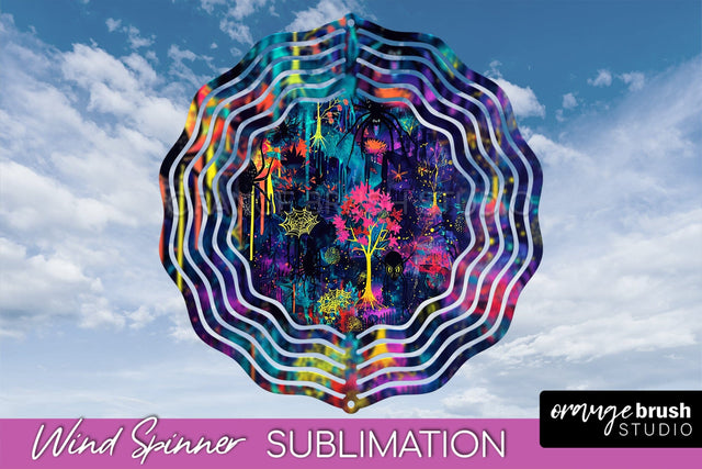 Neon Halloween Wind Spinner, Spooky Wind Spinner Sublimation Sublimation OrangeBrushStudio 