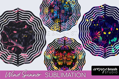 Neon Halloween Wind Spinner, Spooky Wind Spinner Sublimation Sublimation OrangeBrushStudio 