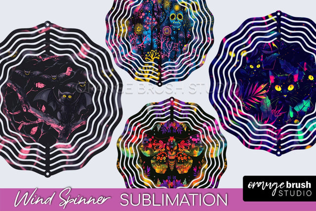 Neon Halloween Wind Spinner, Spooky Wind Spinner Sublimation Sublimation OrangeBrushStudio 