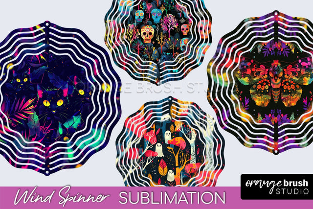 Neon Halloween Wind Spinner, Spooky Wind Spinner Sublimation Sublimation OrangeBrushStudio 
