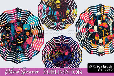 Neon Halloween Wind Spinner, Spooky Wind Spinner Sublimation Sublimation OrangeBrushStudio 