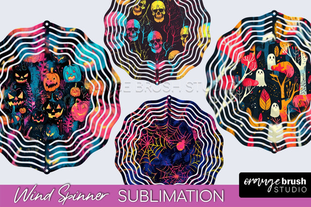 Neon Halloween Wind Spinner, Spooky Wind Spinner Sublimation Sublimation OrangeBrushStudio 