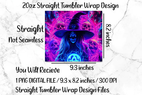 Neon Halloween Witch 20oz Skinny Tumbler Wrap Sublimation Design. SVG CosmosFineArt 