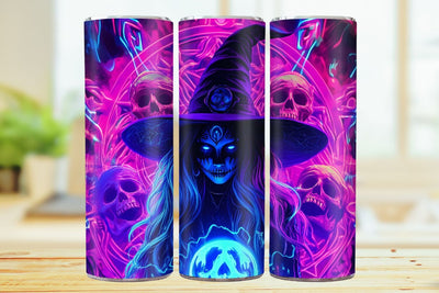 Neon Halloween Witch 20oz Skinny Tumbler Wrap Sublimation Design. SVG CosmosFineArt 