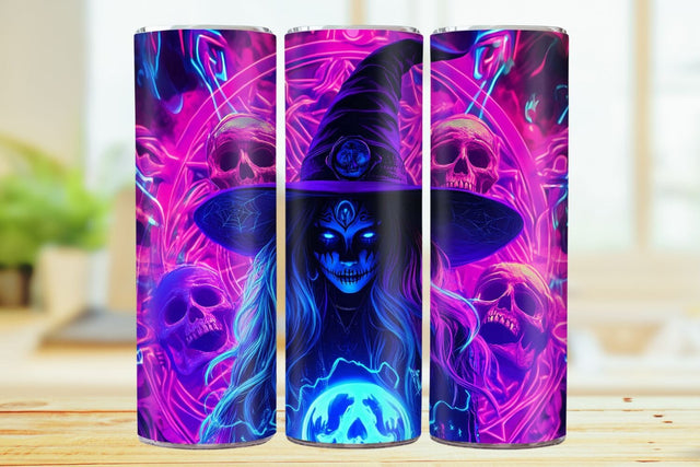 Neon Halloween Witch 20oz Skinny Tumbler Wrap Sublimation Design. SVG CosmosFineArt 