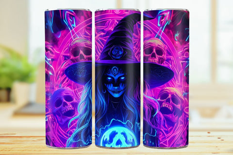 Neon Halloween Witch 20oz Skinny Tumbler Wrap Sublimation Design. SVG CosmosFineArt 