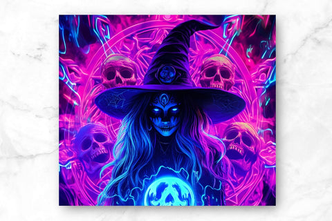 Neon Halloween Witch 20oz Skinny Tumbler Wrap Sublimation Design. SVG CosmosFineArt 