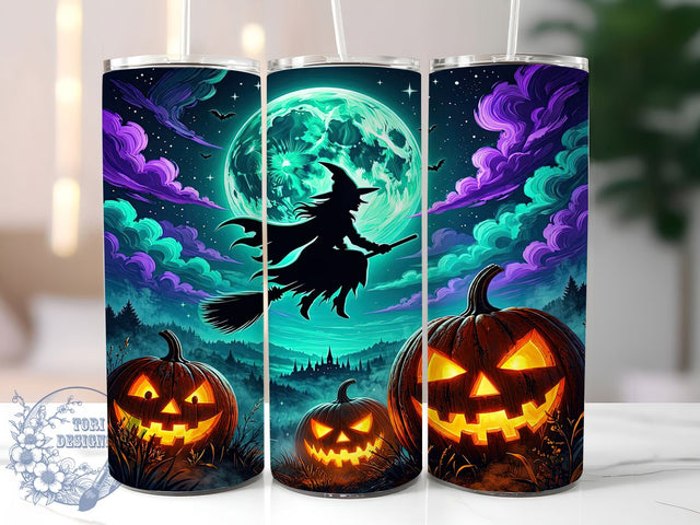 Neon Halloween Witch Moon 20oz Tumbler, Witch Motif, Moon Design, Neon Theme, Halloween Style, Spooky Charm, 20oz Wrap, Sublimation Tumbler Sublimation ToriDesigns 