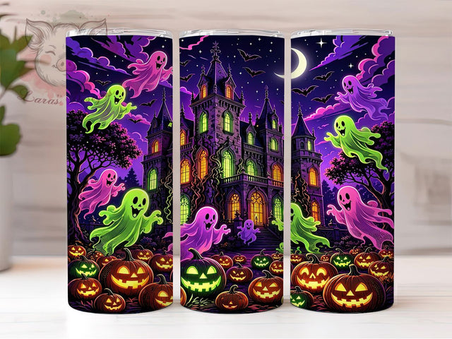Neon Haunted Mansion Halloween 20oz Tumbler, Neon Haunted, Halloween Mansion, Spooky Design, Sublimation Wrap, 20oz Tumbler, Gothic Aesthetic, Creepy Charm Sublimation Lara' s Designs 