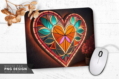 Neon Heart in Stained Glass Mouse Pad PNG Design Sublimation Regulrcrative 