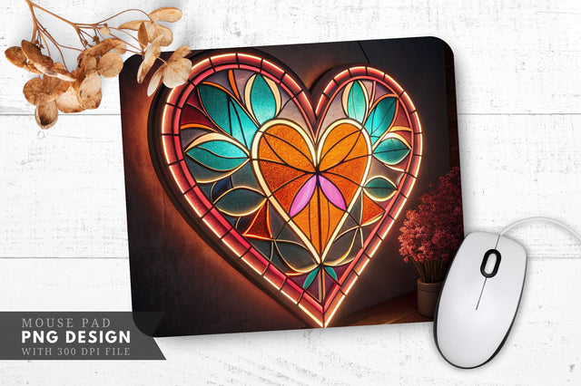 Neon Heart in Stained Glass Mouse Pad PNG Design Sublimation Regulrcrative 