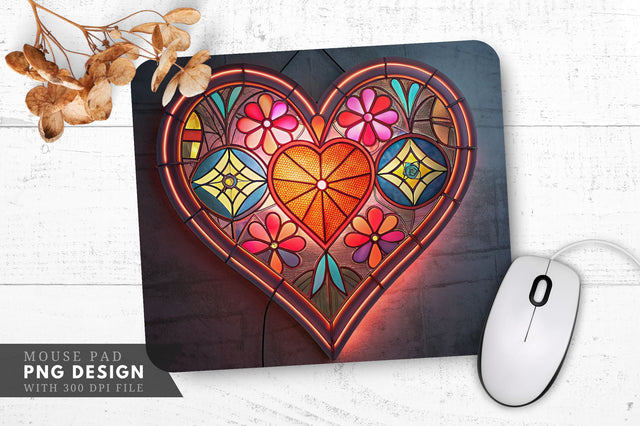 Neon Heart in Stained Glass Mouse Pad PNG Design Sublimation Regulrcrative 