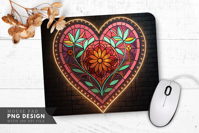 Neon Heart in Stained Glass Mouse Pad PNG Design Sublimation Regulrcrative 