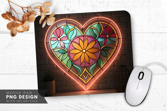 Neon Heart in Stained Glass Mouse Pad PNG Design Sublimation Regulrcrative 