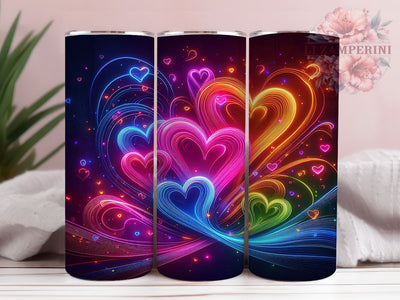 Neon Heart Valentine Tumbler, Neon Hearts, Love Theme, Romantic Style, Bright Glow, 20Oz Tumbler, Sublimation Wrap Sublimation Li Zamperini 