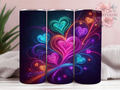Neon Heart Valentine Tumbler, Neon Hearts, Love Theme, Romantic Style, Bright Glow, 20Oz Tumbler, Sublimation Wrap Sublimation Li Zamperini 