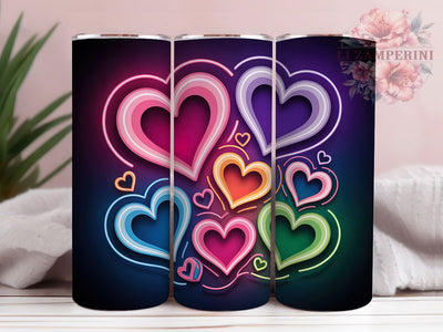 Neon Heart Valentine Tumbler, Neon Hearts, Love Theme, Romantic Style, Bright Glow, 20Oz Tumbler, Sublimation Wrap Sublimation Li Zamperini 