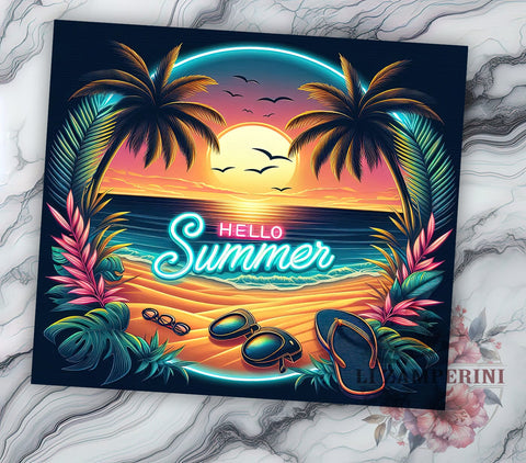 Neon Hello Summer 20oz Tumbler Wrap PNG, Summer Tumbler Png, Straight & Tapered Tumbler Wrap, Instant Digital Download Sublimation Li Zamperini 