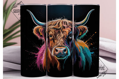 Neon Highland Cow 20oz Tumbler Design Sublimation sassyprint 