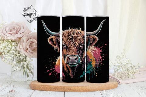 Neon Highland Cow 20oz Tumbler Design Sublimation sassyprint 