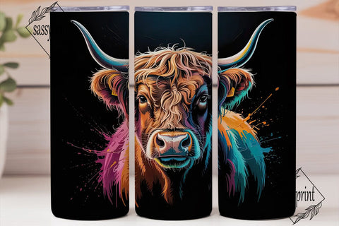 Neon Highland Cow 20oz Tumbler Design Sublimation sassyprint 