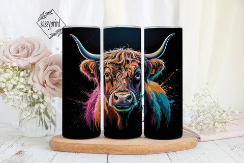Neon Highland Cow 20oz Tumbler Design Sublimation sassyprint 