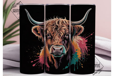 Neon Highland Cow 20oz Tumbler Design Sublimation sassyprint 